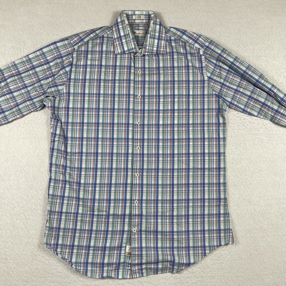 Peter Millar Shirt Mens Large Plaid Multicolor Pastel Party Office Casual Preppy - Picture 9 of 13